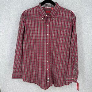 Izod Mens Long Sleeve Button Down Shirt Size XL Red Shetland Tartan Plaid NEW